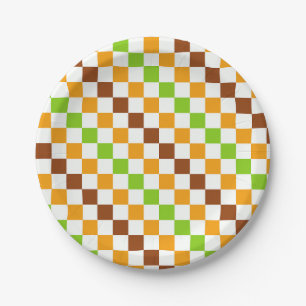 Harvest diagonal chequerboard pattern paper plate