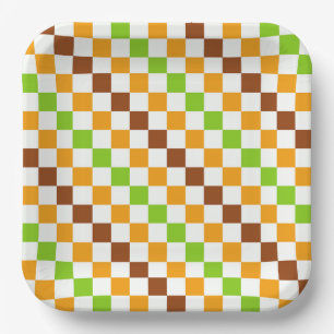 Harvest diagonal chequerboard pattern paper plate