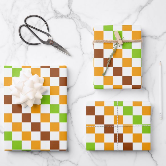 Harvest diagonal chequerboard pattern wrapping paper sheet (Front)