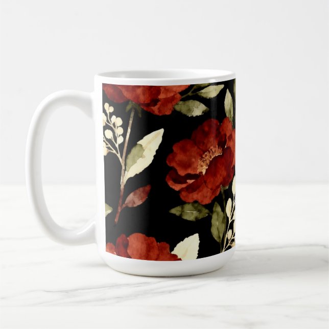 Harvest Ember Pattern | Rust Red & Olive Floral  Coffee Mug (Left)