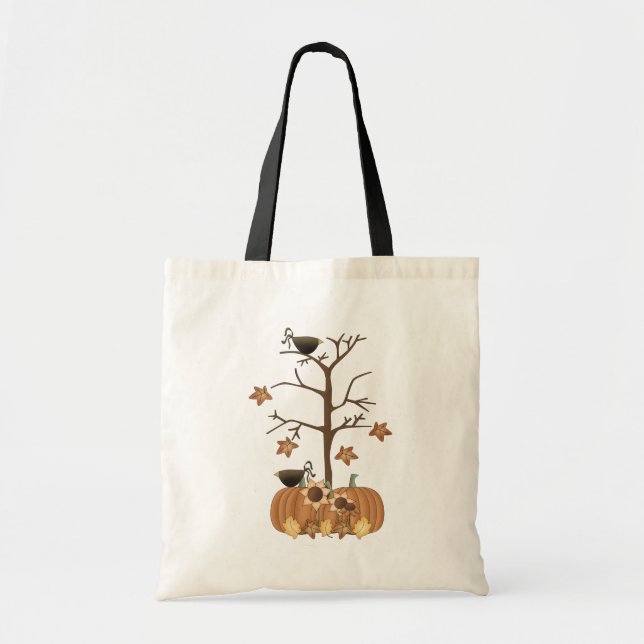 Harvest Fall Autumn Pumpkin Crow Leaves Tote Bag (Front)