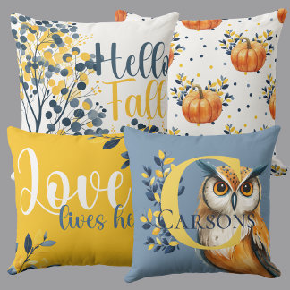 Harvest Family Roots Reversible Owl & Monogram Cushion