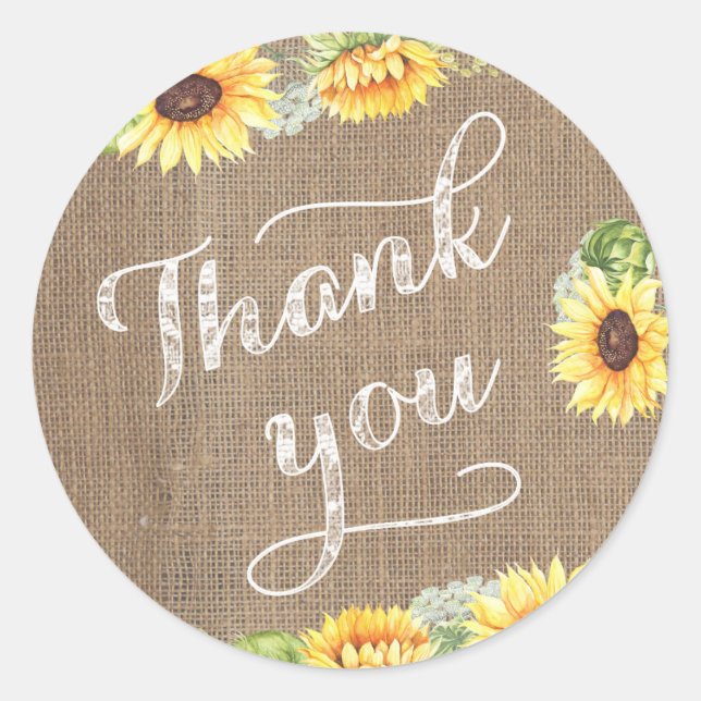 Harvest Festival Sunflowers Thank You Favour Classic Round Sticker (Front)