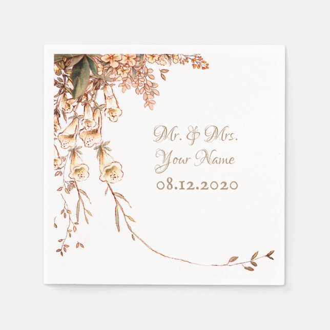 Harvest Garland Script Elegant Fall Wedding Napkin (Front)