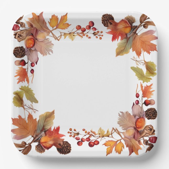 Harvest Glow: Wreath Harvest Paper Plate (Front)