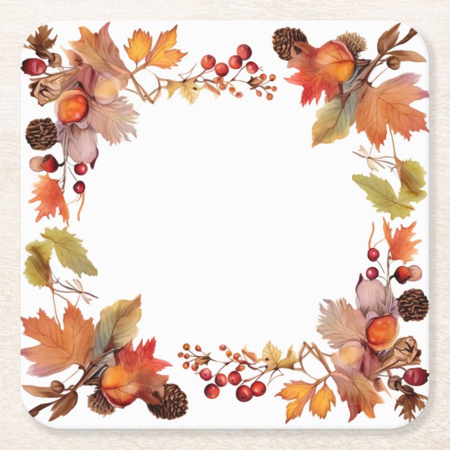 Harvest Glow: Wreath Harvest Square Paper Coaster (Front)