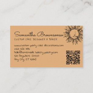 Harvest Gold Celestial Sun Face qr code Business Card
