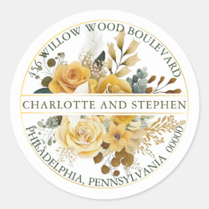 Harvest Gold   Cream Floral Bouquet Return Address Classic Round Sticker