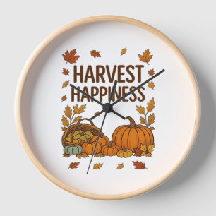 Harvest Happiness – Autumn Pumpkin & Fall Leaves D Clock