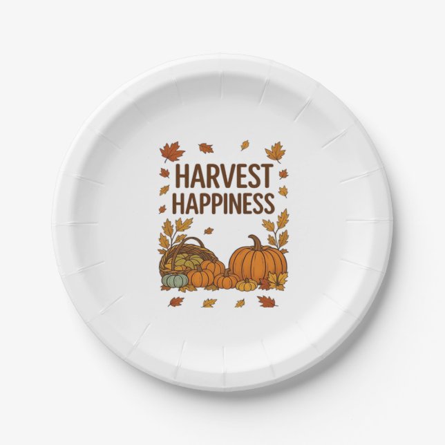Harvest Happiness – Autumn Pumpkin & Fall Leaves D Paper Plate (Front)