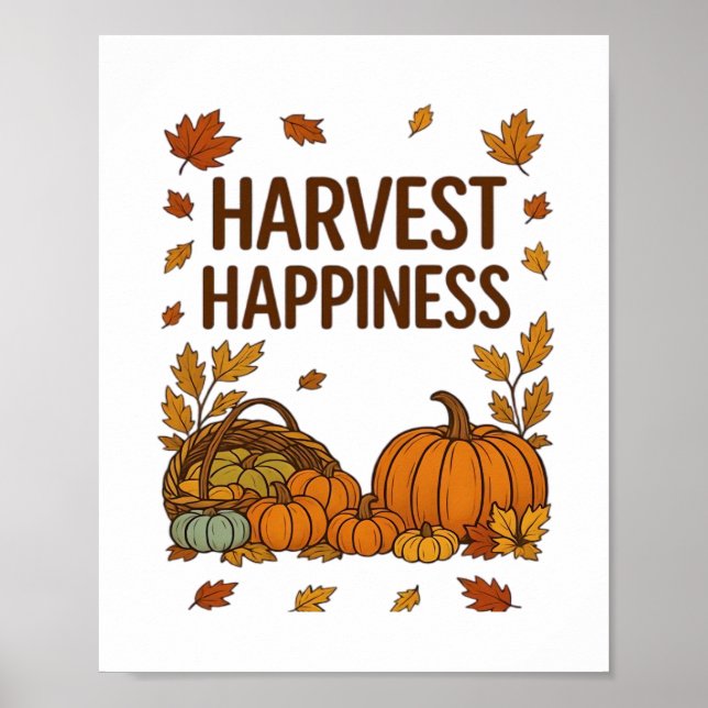 Harvest Happiness – Autumn Pumpkin & Fall Leaves D Poster (Front)