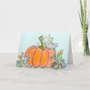 Harvest happy Thanksgiving or autumn card Mice