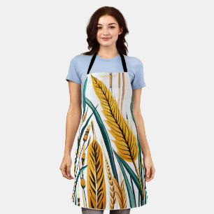 Harvest Harmony: A Wheat Pattern on a White Canvas Apron