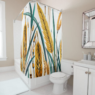 Harvest Harmony: A Wheat Pattern on a White Canvas Shower Curtain
