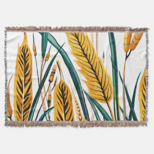 Harvest Harmony: A Wheat Pattern on a White Canvas Throw Blanket