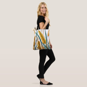 Harvest Harmony: A Wheat Pattern on a White Canvas Tote Bag