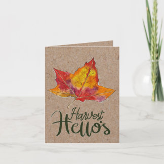Harvest Hello fall greeting card watercolor leaf 
