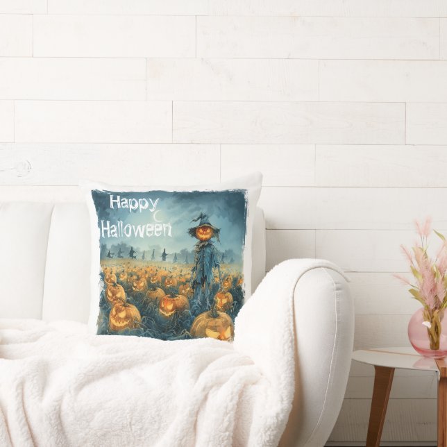Harvest Howl – Scarecrow Beneath the Crescent Moon Cushion (Couch)