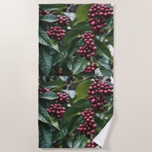 **"Harvest in Bloom: Coffee Beans on the Tree"** Beach Towel