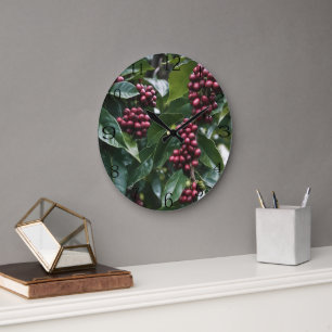 **"Harvest in Bloom: Coffee Beans on the Tree"** Large Clock