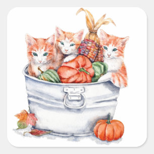 Harvest Kittens Square Sticker
