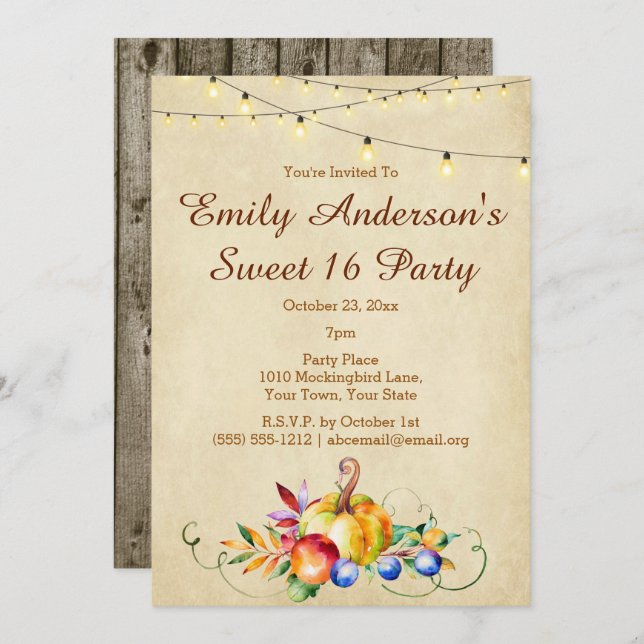 Harvest Lights Sweet 16 Birthday Invitation (Front/Back)