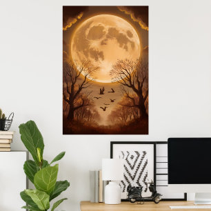 Harvest Moon and Autumn Silhouettes Poster