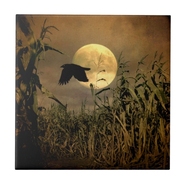 Harvest Moon crow Ceramic Tile (Front)