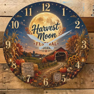 Harvest Moon Festival Indiana Autumn Farmhouse Large Clock