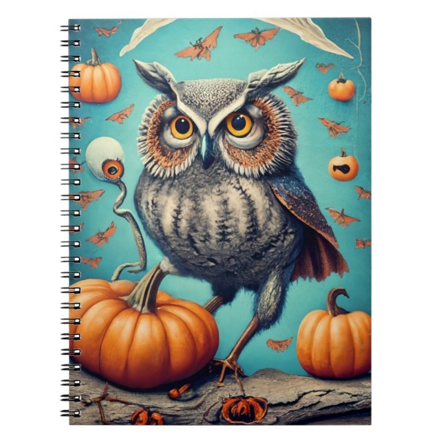 Harvest Moon Magic Owl and Pumpkin Halloween Notebook (Front)