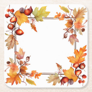 Harvest of Fall: Wreath Harvest Square Paper Coaster