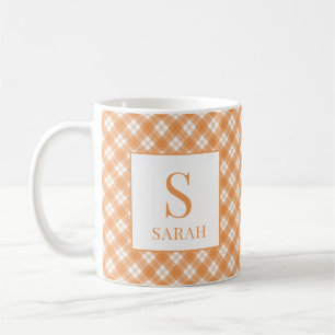 Harvest Orange Plaid Custom Name Initial Mug