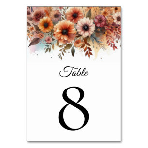 Harvest Petals and Painted Skies Table Number
