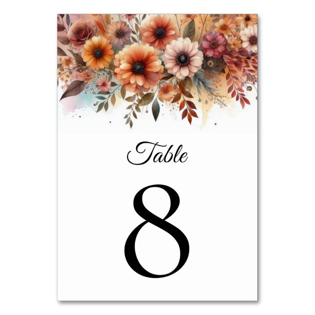 Harvest Petals and Painted Skies Table Number (Front)