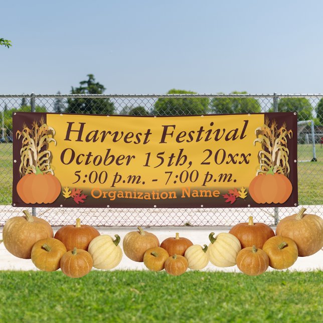 Harvest Pumpkin and Corn Stalks Banner (Harvest Festival Pumpkin Sign. Great for fall events and celebrations. )