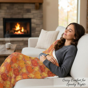 Harvest Pumpkin Autumn Fall Leaves Cosy Halloween Fleece Blanket