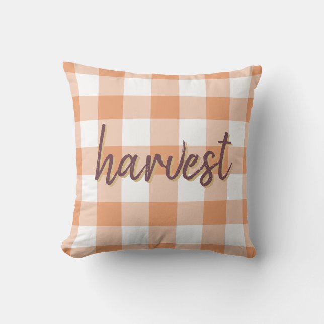 Harvest Pumpkin Orange Gingham Check Pattern Cushion (Front)