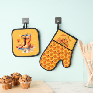 Harvest Pumpkin Patch - Fall Rain Boots Oven Mitt & Pot Holder Set