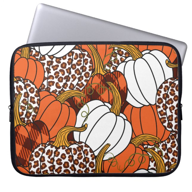 Harvest Pumpkin Patchwork Vintage Pattern Laptop Sleeve (Front)