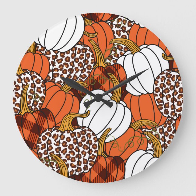 Harvest Pumpkin Patchwork Vintage Pattern Large Clock (Front)