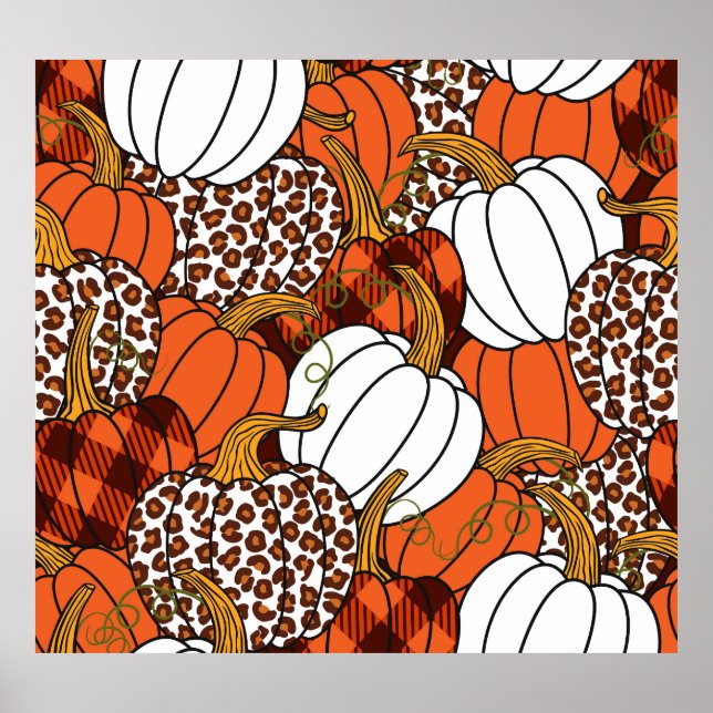 Harvest Pumpkin Patchwork Vintage Pattern Poster (Front)
