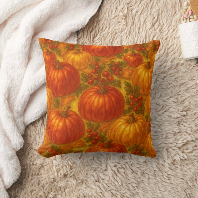 Harvest Pumpkin Pattern – Fall Thanksgiving Cushion (Blanket)