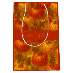 Harvest Pumpkin Pattern – Fall Thanksgiving Medium Gift Bag