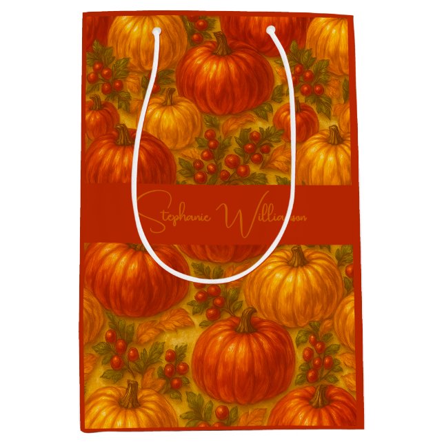 Harvest Pumpkin Pattern – Fall Thanksgiving Medium Gift Bag (Front)