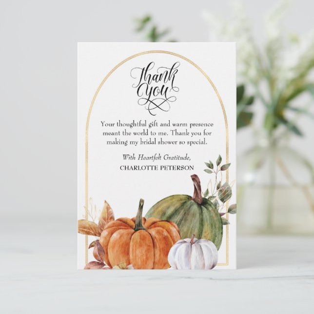  Harvest Pumpkin Thanksgiving Theme Bridal Shower  Thank You Card (Standing Front)