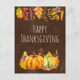 Harvest Pumpkins and Autumn Foliage Border Holiday Postcard