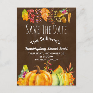 Harvest Pumpkins and Autumn Foliage Border STD Announcement Postcard