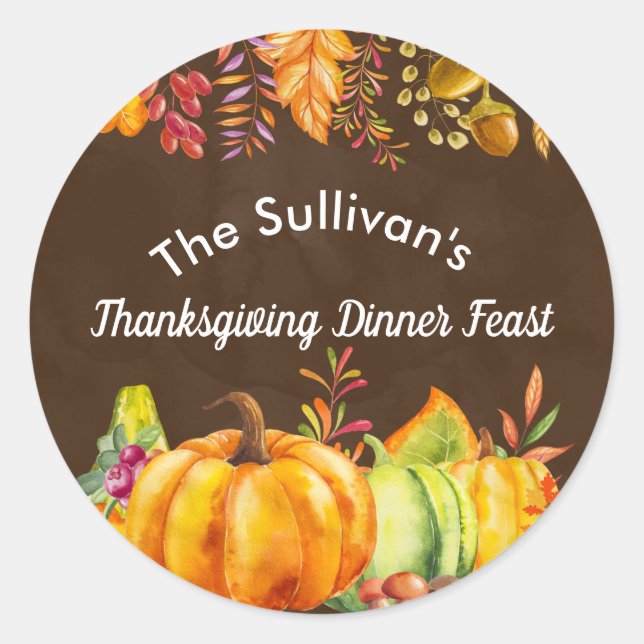 Harvest Pumpkins and Autumn Leaves Border Event Classic Round Sticker (Front)