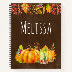 Harvest Pumpkins and Autumn Leaves Border Notebook