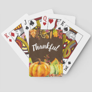 Harvest Pumpkins and Autumn Leaves Border Thankful Playing Cards